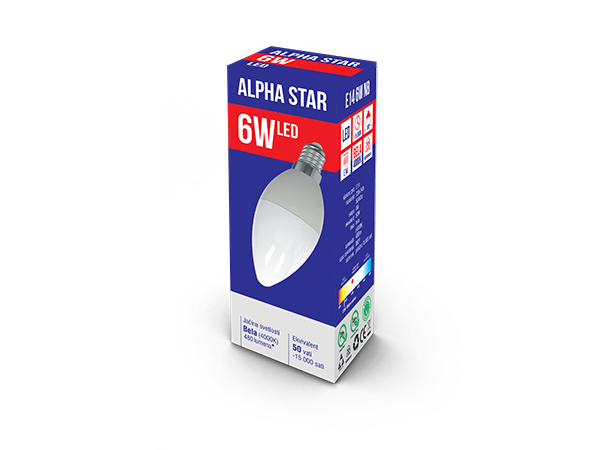 Alpha Star E14 6W NB LED Sijalica 4000K,480Lm,sveća-minjon,220V,Bela