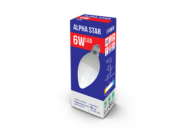 Alpha Star E14 6W HB LED Sijalica 6400K,220V,480Lm,Sveća-minjon,hladno bela