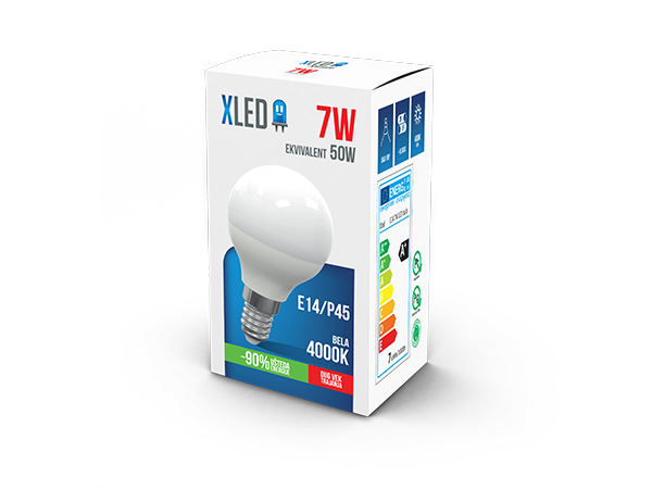 XLED E14 7W, P45 NB LED Sijalica 4000K,560Lm,Mini,220V,Bela