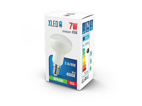 XLED E14 7W,R50 NB LED Sijalica 4000K,490Lm,220V,Bela