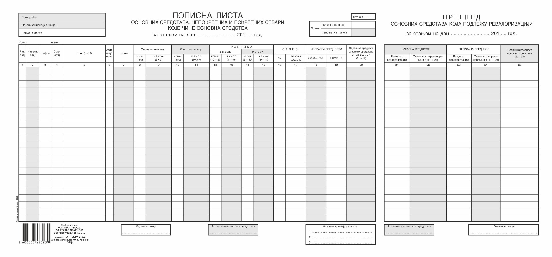 POPISNA LISTA OSNOVNIH SREDSTAVA SA REVALORIZACIJOM NCR