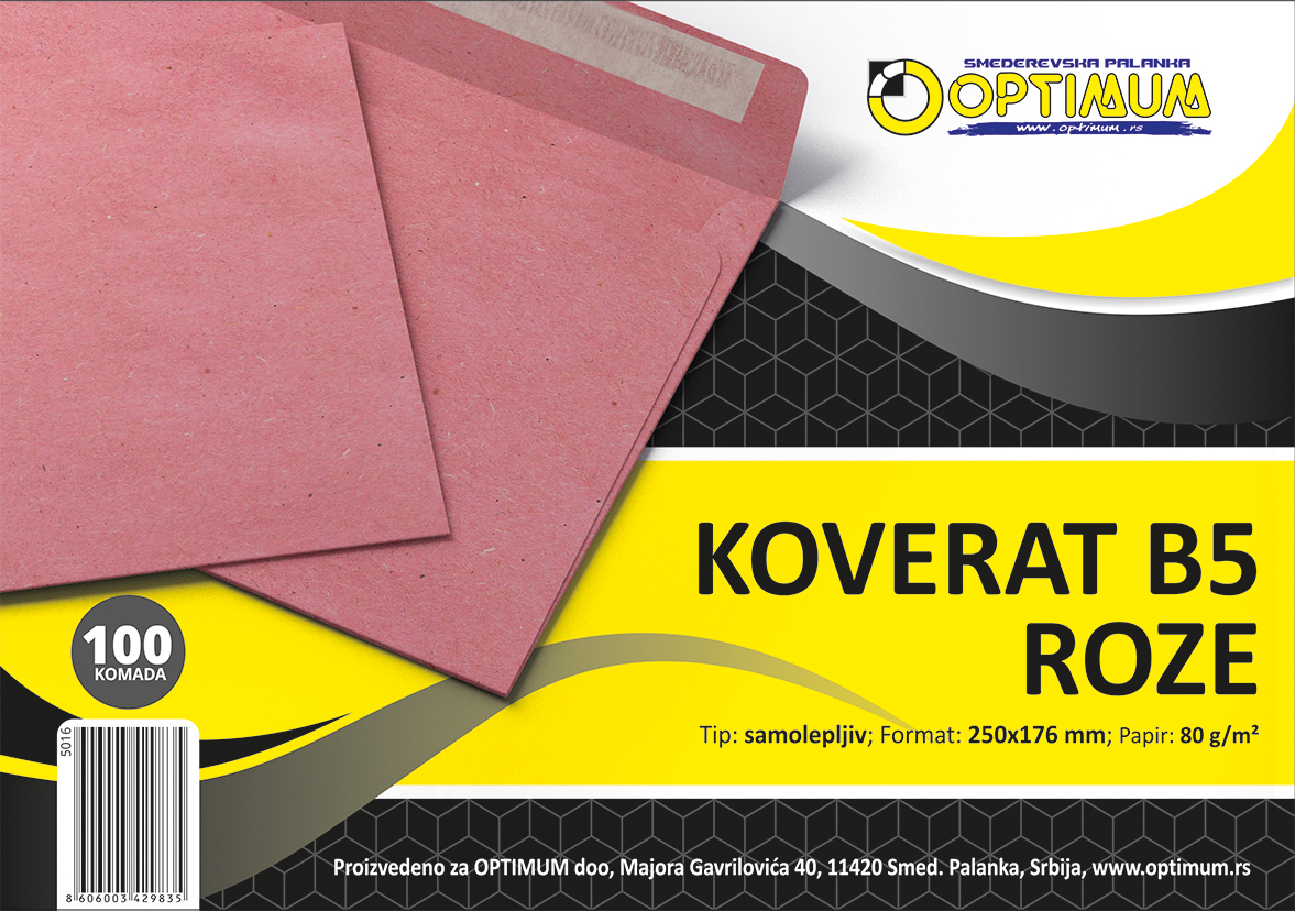 KOVERAT B5 ROZE 1/100 SAMOLEPIV *SR