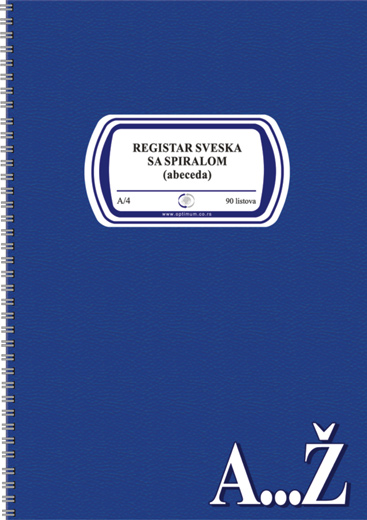 REGISTAR SVESKA A4 SPIRALA ABECEDA 90 6593