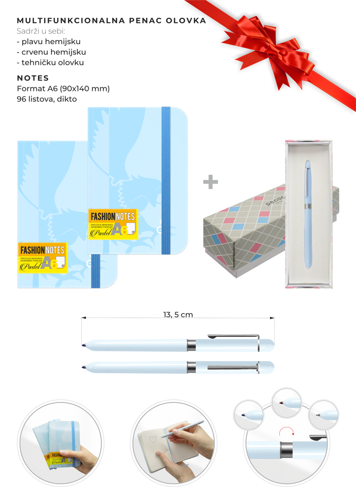 SET OLOVKA PENAC MULTI MF0107SB-GC8 PLAVA I NOTES FASHION PASTEL A6/96