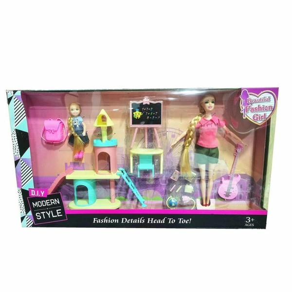 Set Velike I Male Lutke Sa Toboganom I Školskim Elementima