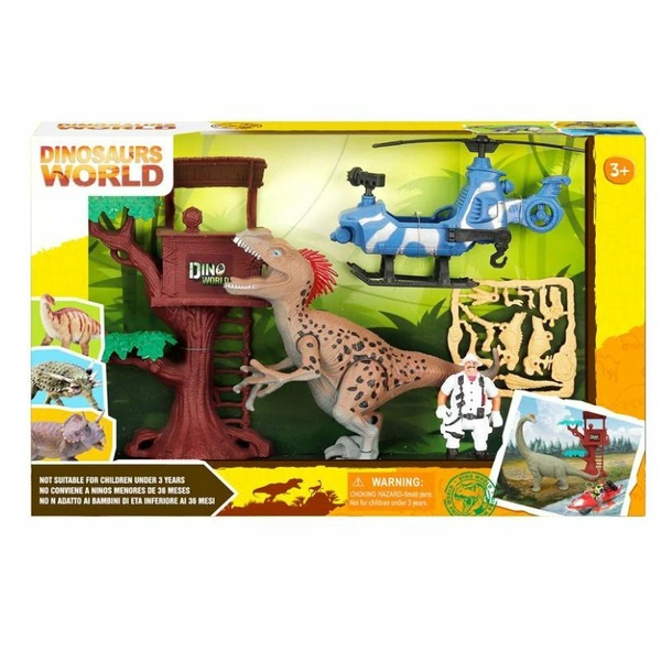 Set dinosaurusa sa helikopterom i osmatračnicom na drvetu
