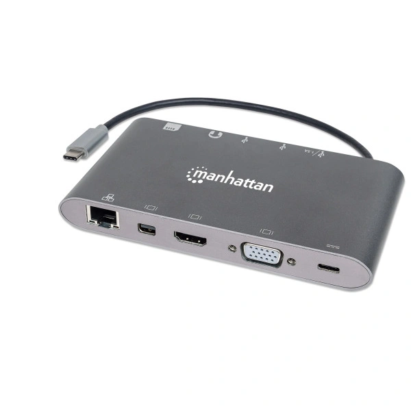 Docking station Manhattan 152808 7in1 USB-C - HDMI/VGA/mDP/3xUSB/LAN/CR/PD 60W