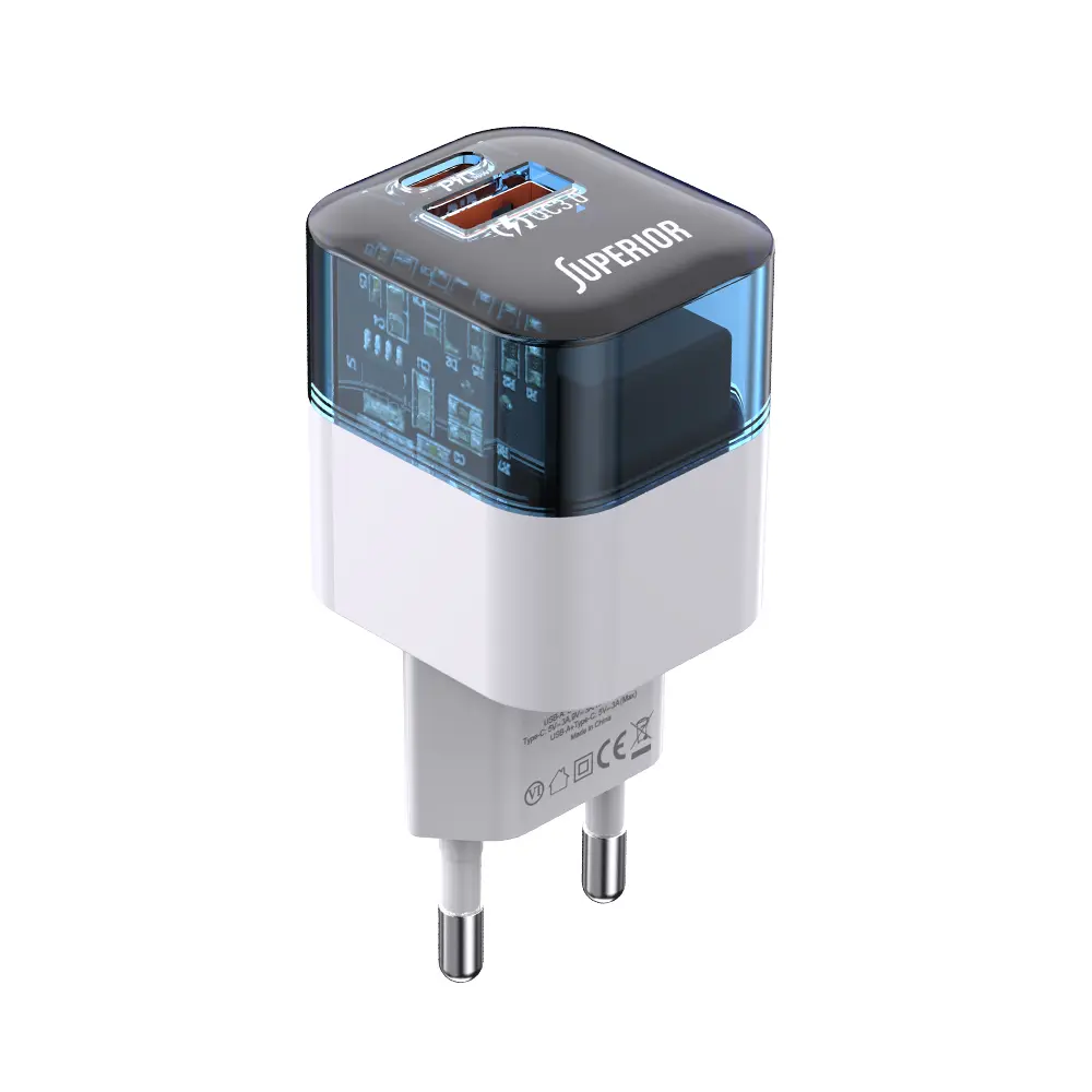 SUPERIOR Kućni punjač SU-P105 30W Super Fast USB A QC3.0+Type C, Belo