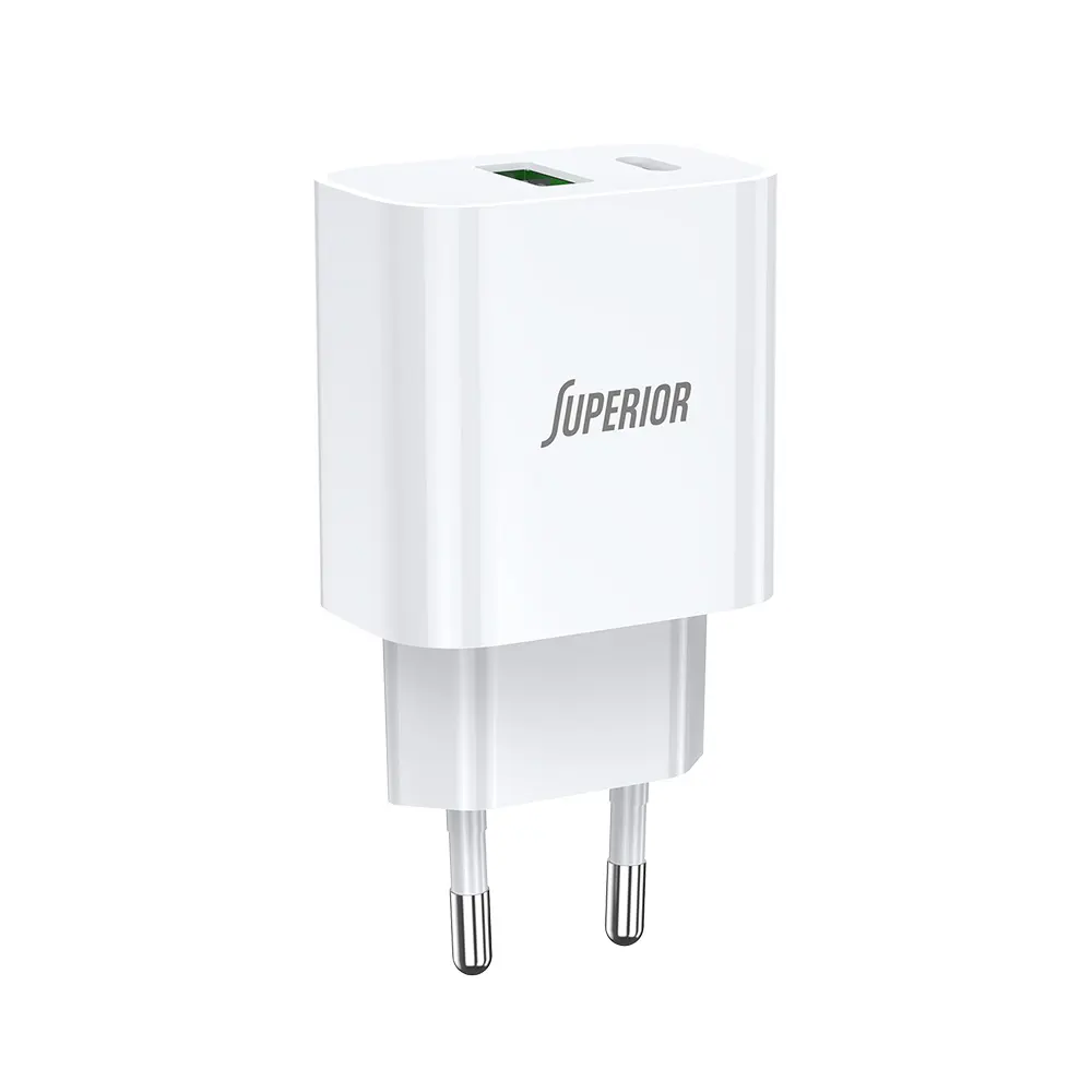 SUPERIOR Kućni punjač SU-P102 20W Super Fast USB A QC3.0+Type C, Belo