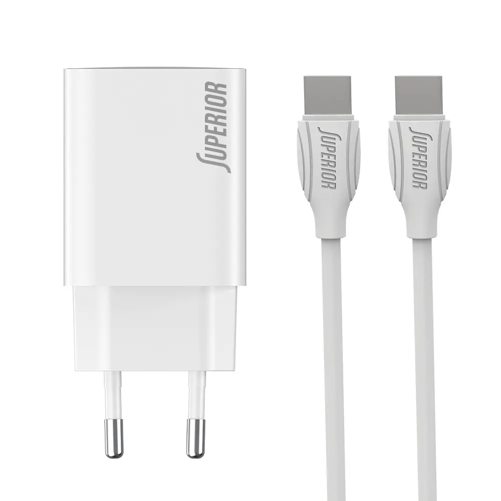 SUPERIOR Kućni Punjač SU-P103 Super Fast PD 25W 3A Type C na Type C, Beli