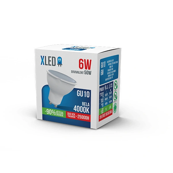 XLED GU10 6W NB LED Sijalica 4000K,220V,ugao osvetljenja 100s,480Lm,Bela