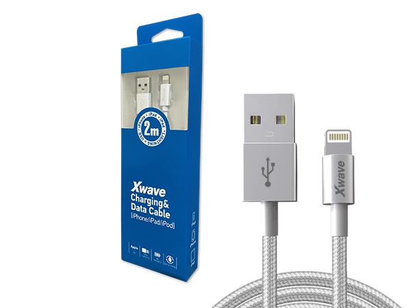 Xwave Kabl USB IPHONE 2M 3A,lightning aluminium,upleteni srebrni