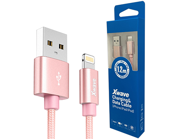 Xwave Kabl USB IPHONE 1.2M 3A,lightning aluminium,upleteni,rose gold mesh