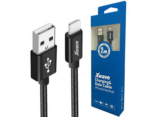 Xwave Kabl USB IPHONE 2M 3A,lightning aluminium,upleteni black