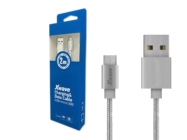 Xwave Kabl USB2.0 na Micro USB 2M,2A,aluminium,upleteni srebrni