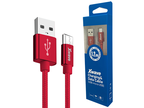 Xwave Kabl USB2.0 na Micro USB 1.2M,2A,aluminium,upleten,crveni