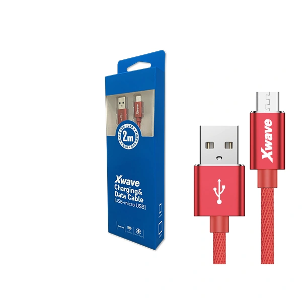 Xwave Kabl USB2.0 na Micro USB 2M,2A,aluminium,upleteni,crveni