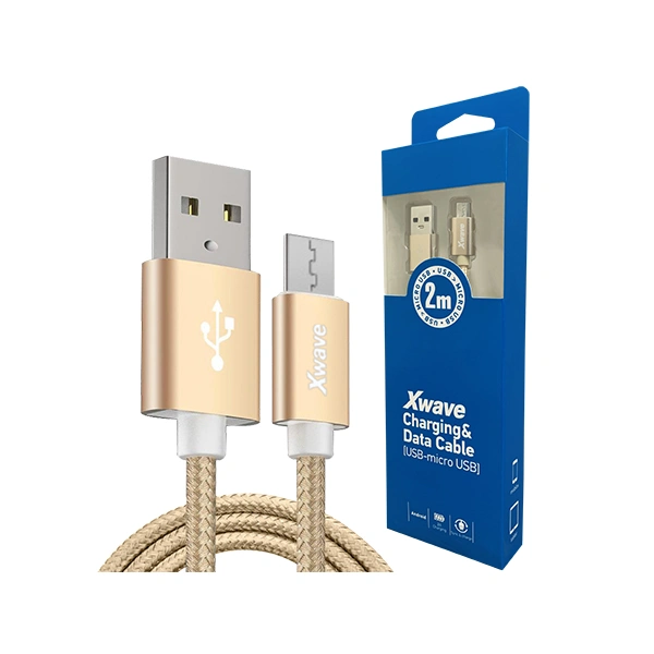 Xwave Kabl USB2.0 na Micro USB 2M,2A,aluminium,upleteni,zlatni