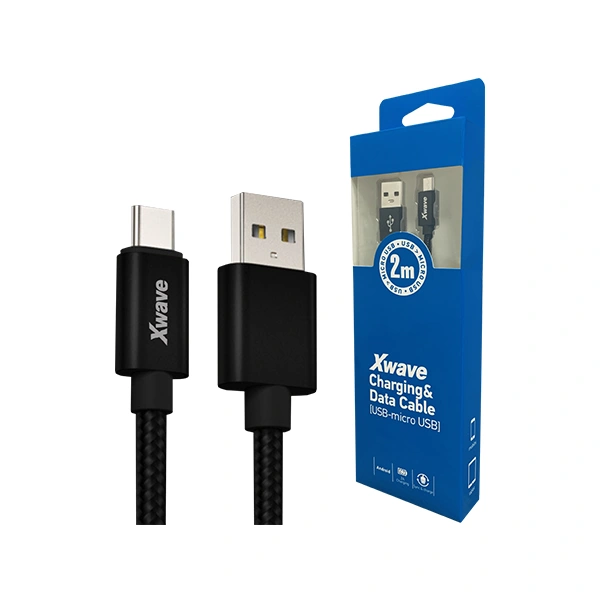 Xwave Kabl USB2.0 na Micro USB 2M,2A,aluminium,upleteni,crni