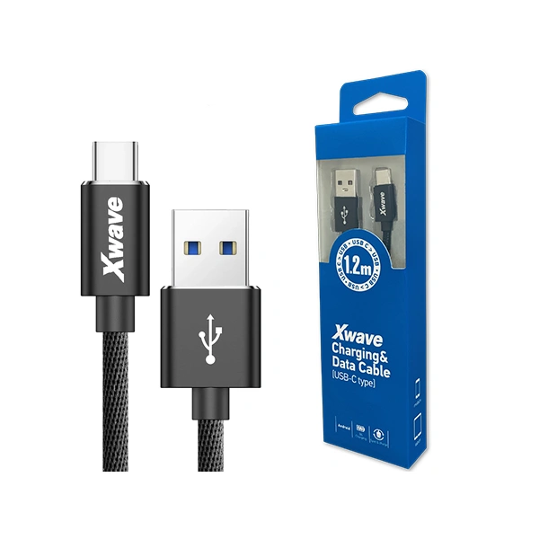 Xwave Kabl USB Tip C  muški na Tip A   muški  1.2M   3A, PVC crni pleteni