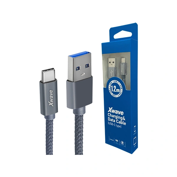 Xwave Kabl USB Tip C  muški na Tip A   muški  1.2M   3A, PVC tamno sivi pleteni