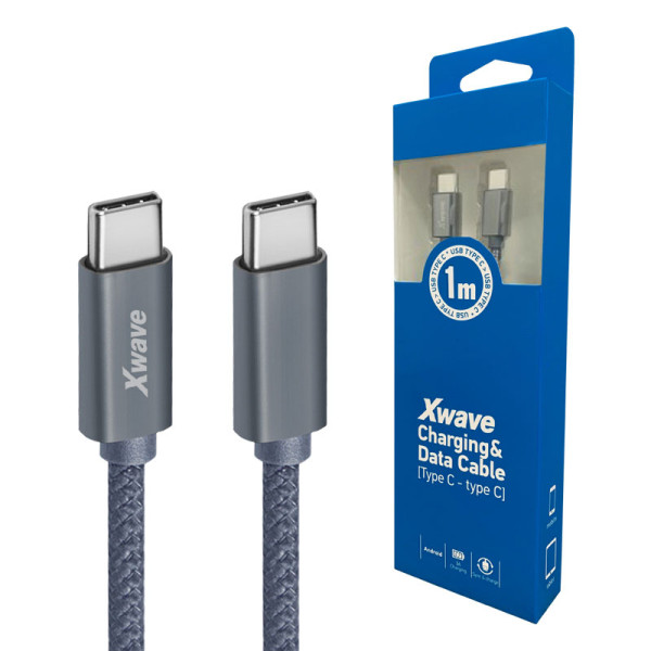 Xwave Kabl Tip-C muški na Tip-C muški 1M 3A 5Gbps,upleteni,tamno sivi