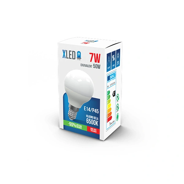 XLED E14 7W, P45 HB LED SIjalica 6500K,560Lm,Mini,220V,Hladno Bela