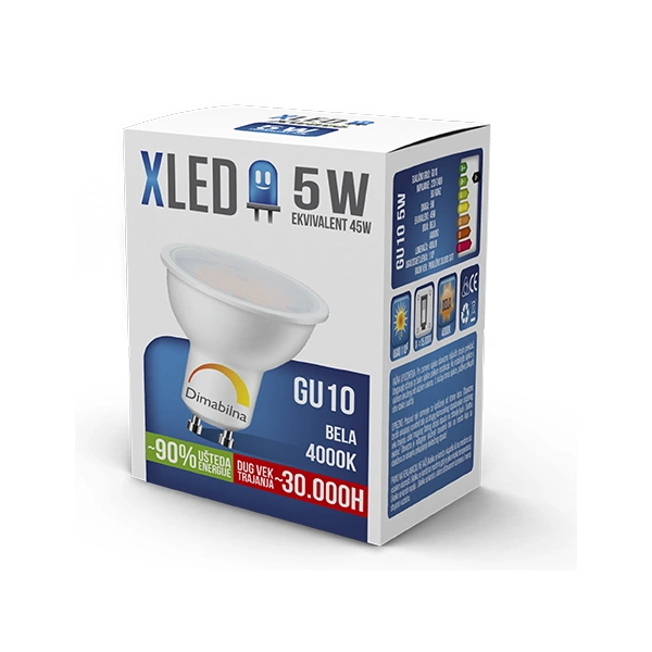 XLED GU10 5W NB Dimmable 4000K,220V,400Lm,Bela