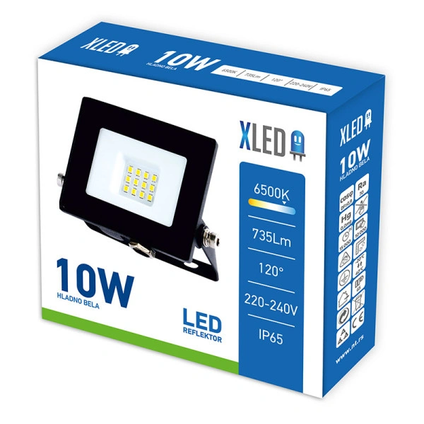 XLED 10W LED reflektor 6500K,735Lm,IP65,AC220-240V,crni M.No.12002423-1-b