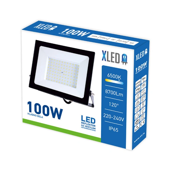 XLED 100W LED reflektor sa ventilom ,6500K,8700Lm,IP65,AC220-240V,crni M.No.12002427-b