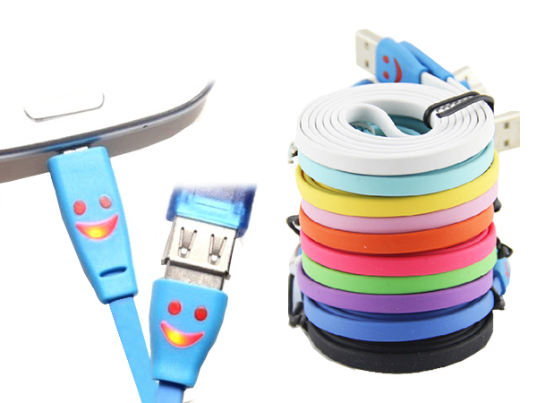 USB flat color kabl 1m, led smile Crna,Bela,Crvena,Plava,Zelena,Žuta,Naran.,Ljubič.,Pink,Roze