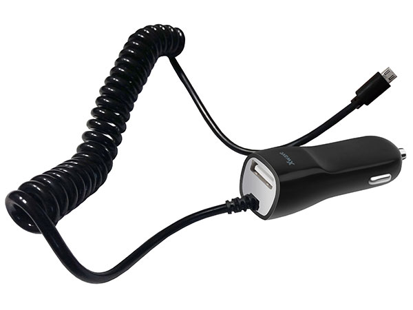Xwave C21 USB auto punjač/Dual 1xmicroUSB+USB port/5V/1A sa kablom/Crna