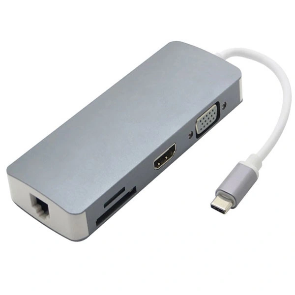 Adapter-konvertor TIP C na HDMI+VGA+2xUSB 3.0+SD/Micro SD+TIP C+RJ 45