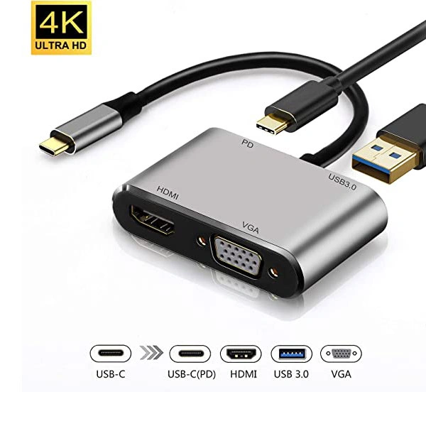 Adapter-konvertor TIP C na HDMI 4K+VGA+1xUSB 3.0+TIP C