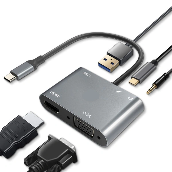 Adapter-konvertor TIP C na HDMI+VGA+1xUSB 3.0+TIP C+AUDIO