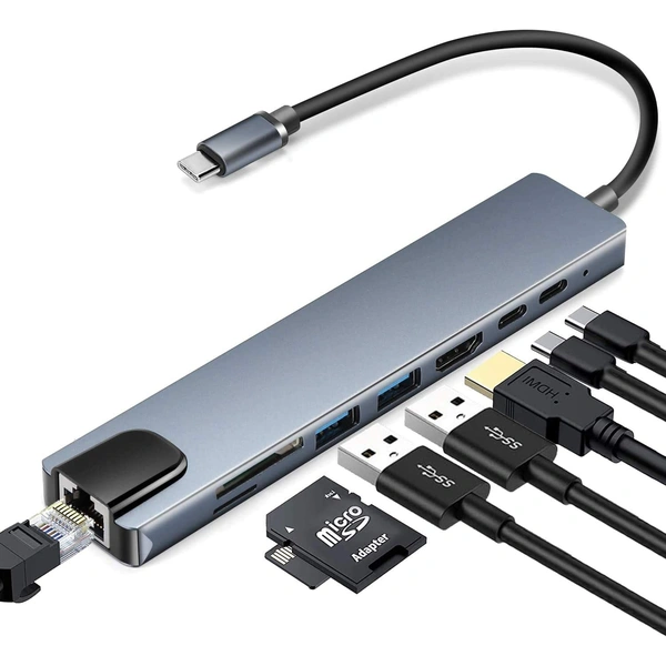 Adapter-konvertor TIP C na HDMI+2xUSB 3.0+TF/SD+2xTIP C+RJ45