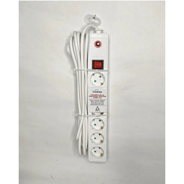 KABL Produžni 6r/5m sa prekidačem i zaštitom 3x1.5mm beli