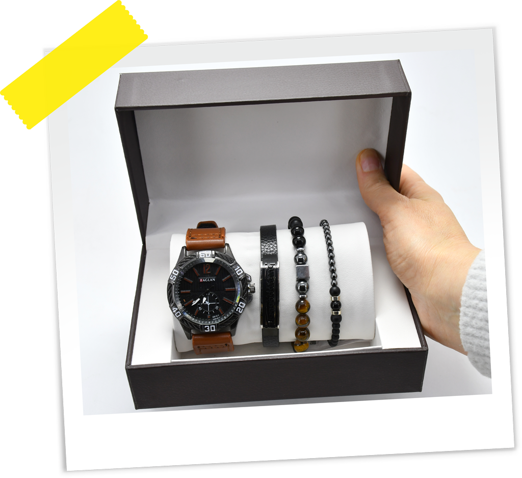 SET NAKITA MUŠKI OP25339 sat tri narukvice braon WY