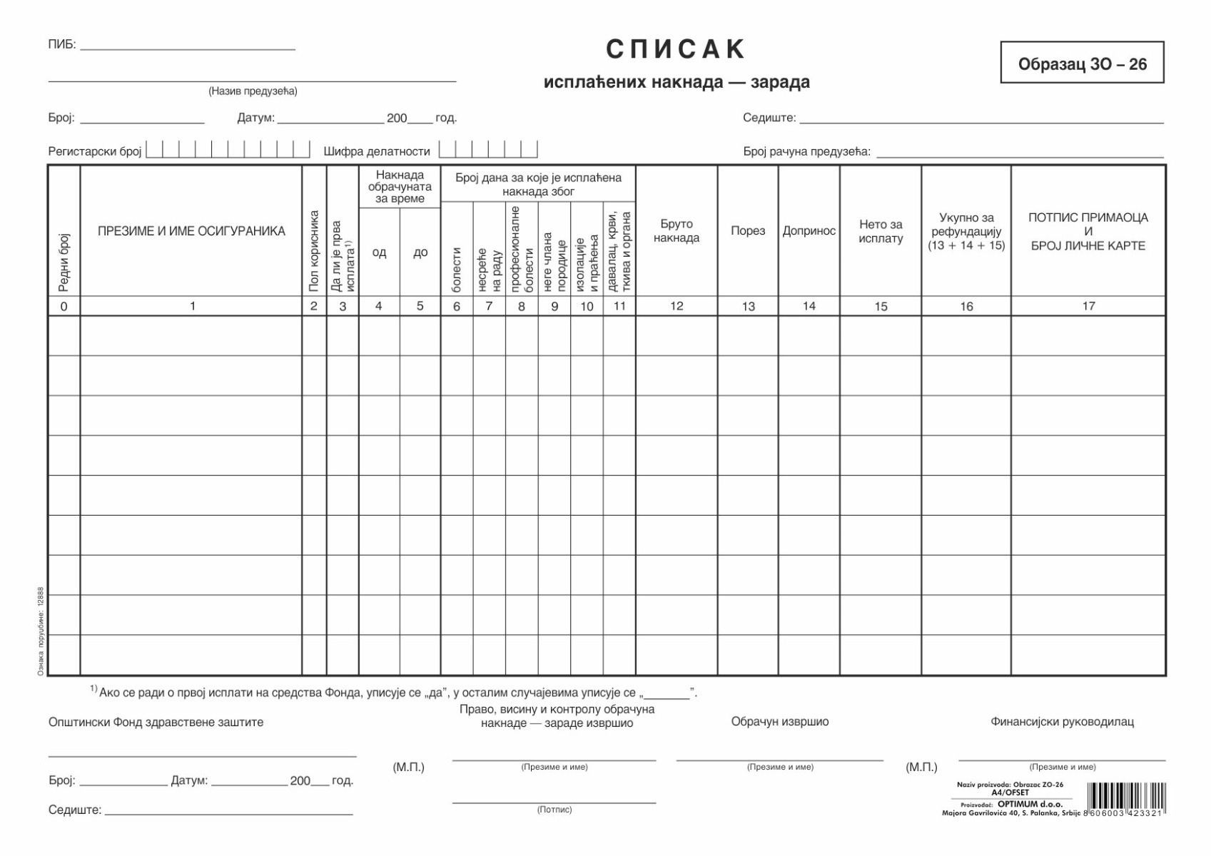 Spisak za isplatu naknada-zarada ZO 26 (A4 OFS)