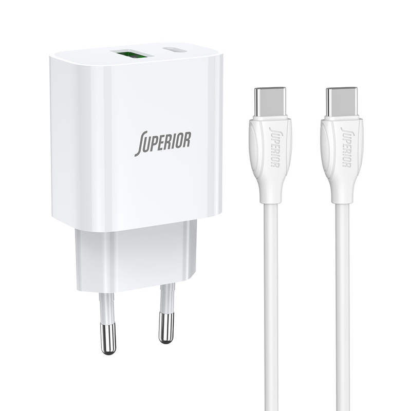 PUNJAČ SA KABLOM SUPERIOR SU-P102 20W USB-C NA USB-C BELI P1224 *MD *SR