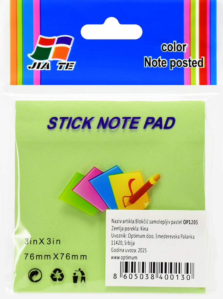 BLOKČIĆ SAMOLEPIV 76X76 PASTEL ZELENI 1/12 OP1205 WY *AK