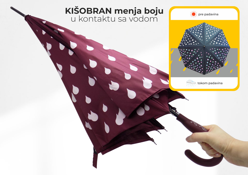 KIŠOBRAN DUGI MENJA BOJE KAPLJICA MIX Crni teget bordo OP23216 WY