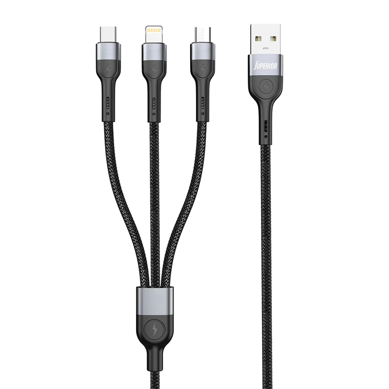 KABL USB SUPERIOR SU-K106 3IN1 USB-A NA USB-C/LIGHTNING/MICRO 1M CRNI
