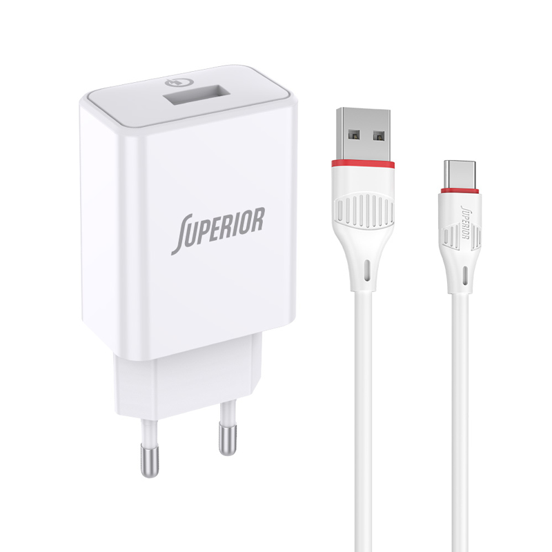 PUNJAČ SA KABLOM SUPERIOR SU-P101 FAST 18W 3A USB-A NA USB-C BELI