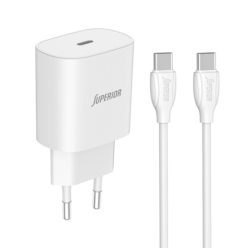 PUNJAČ SA KABLOM SUPERIOR CO-DC24 FAST PD 25W 3A USB-C NA USB-C BELI