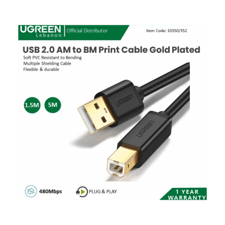 KABL USB UGREEN 2.0 US135 USB-A NA USB-B CRNI 1.5M ZA &Scaron;TAMPAČ
