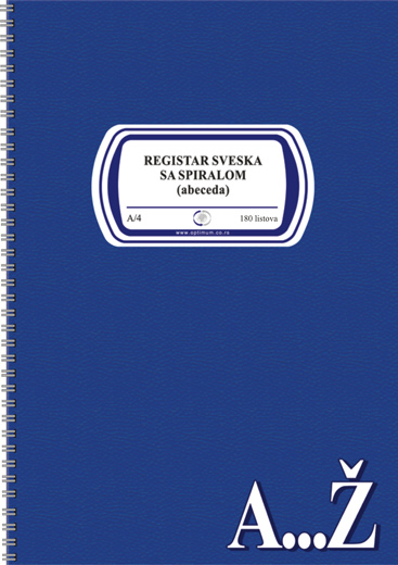 REGISTAR SVESKA A4 SPIRALA ABECEDA 180 6695