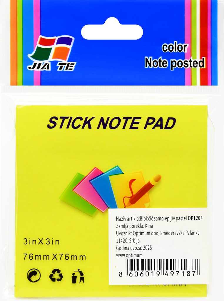 BLOKČIĆ SAMOLEPIV 76X76 NEON ŽUTI 1/12 OP1204 WY *AK