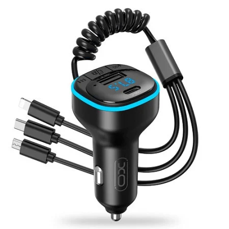 FM TRANSMITTER SA PUNJAČEM I KABLOM ZA AUTO XO 3 U 1 XO-BCC07 FM BLUETOOTH HANDSFREE USB-C/USB-MICRO/LIGHTING