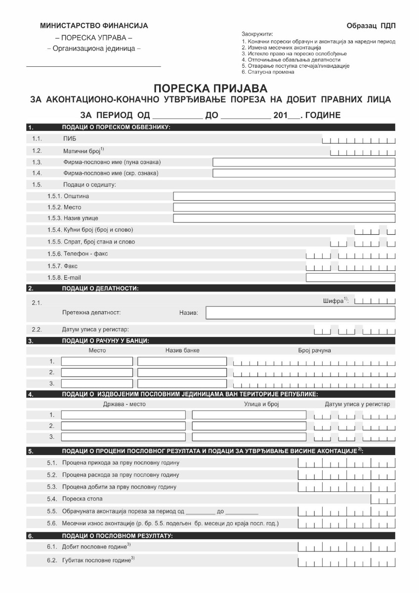 PDP (A3 OFS) - Poreska prijava za akontaciju-konačno utvrđivanje poreza na dobit pravnih lica